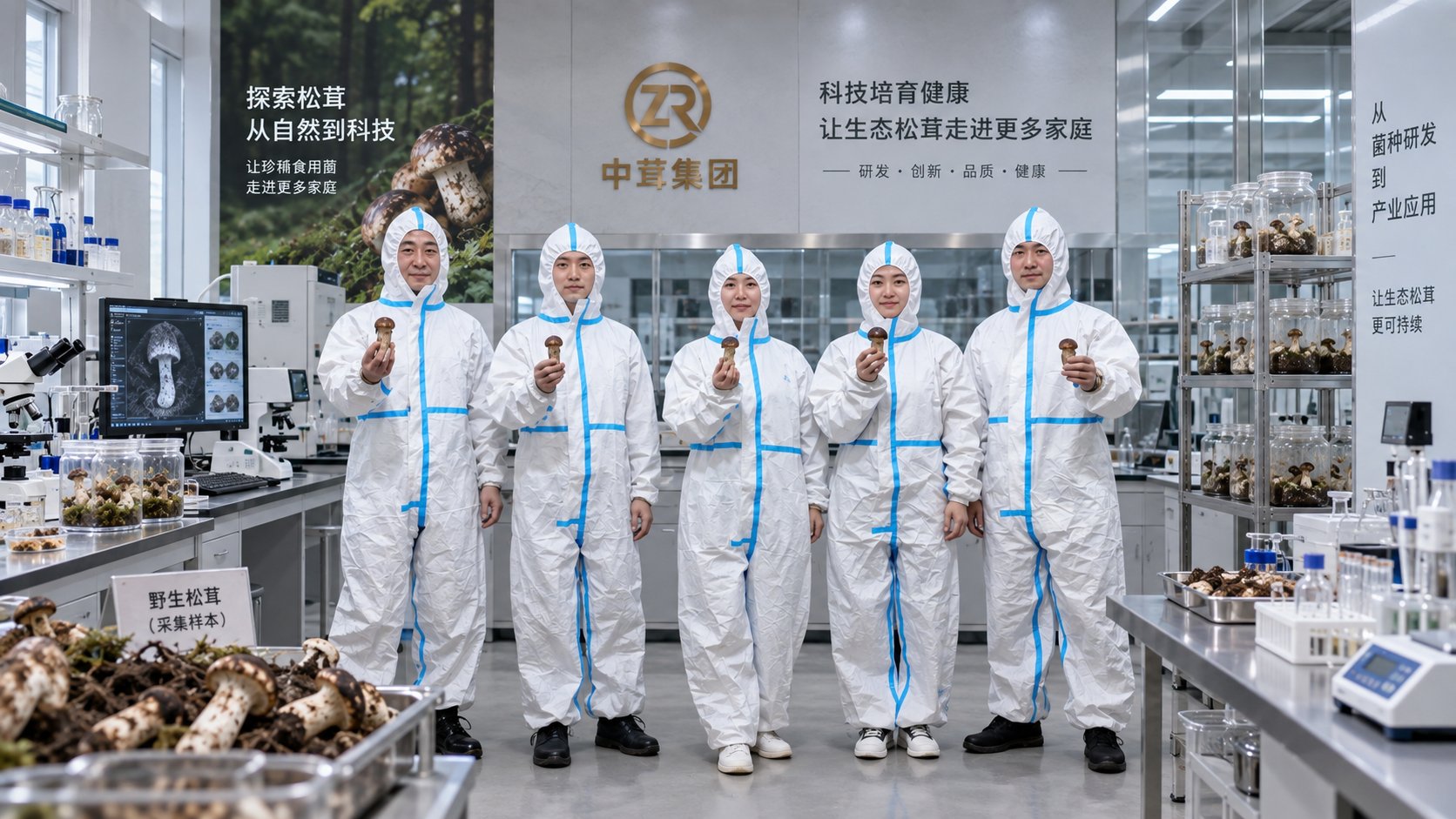 中茸集团研发团队在松茸实验室合影